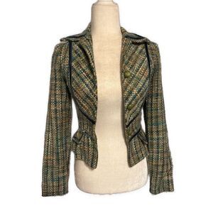 Catch A Fire By Cedella Marley Green Blue Tweed Long Sleeve Blazer Jacket Xs